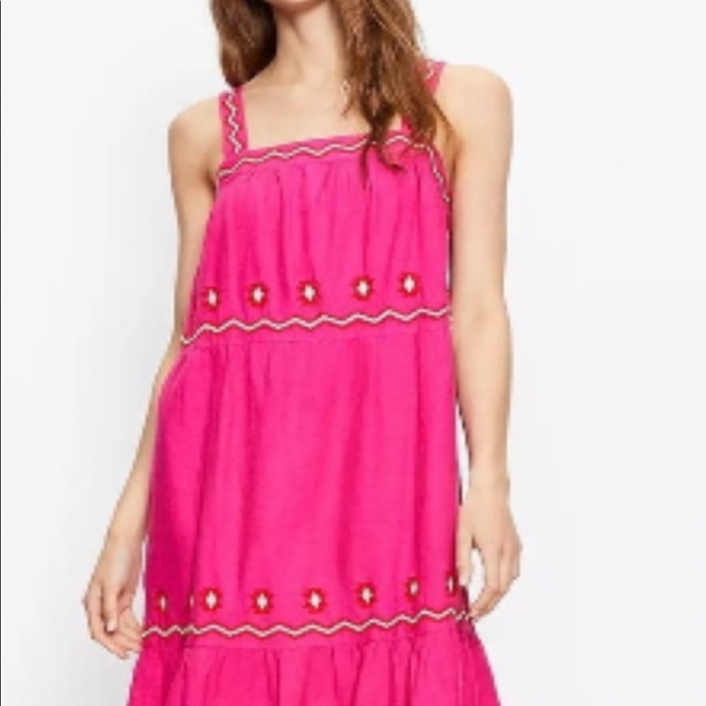 LOFT Embroidered Tiered Square Neck Boho Midi Dress
